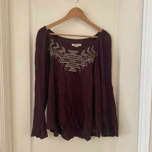 Embroidered burgundy top